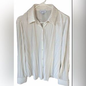 EVEREVE Pleated Button Up Blouse Women’s Sz L Ivory Top Business Casual Office